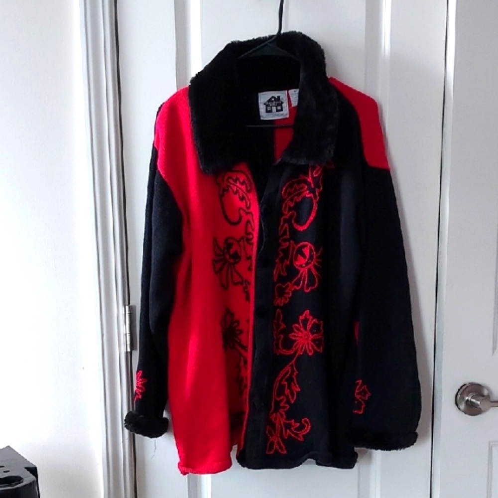 Storybook Knits Red and Black Knit Jacket 2x